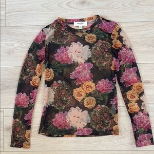 Anthropologie Floral Mesh Top